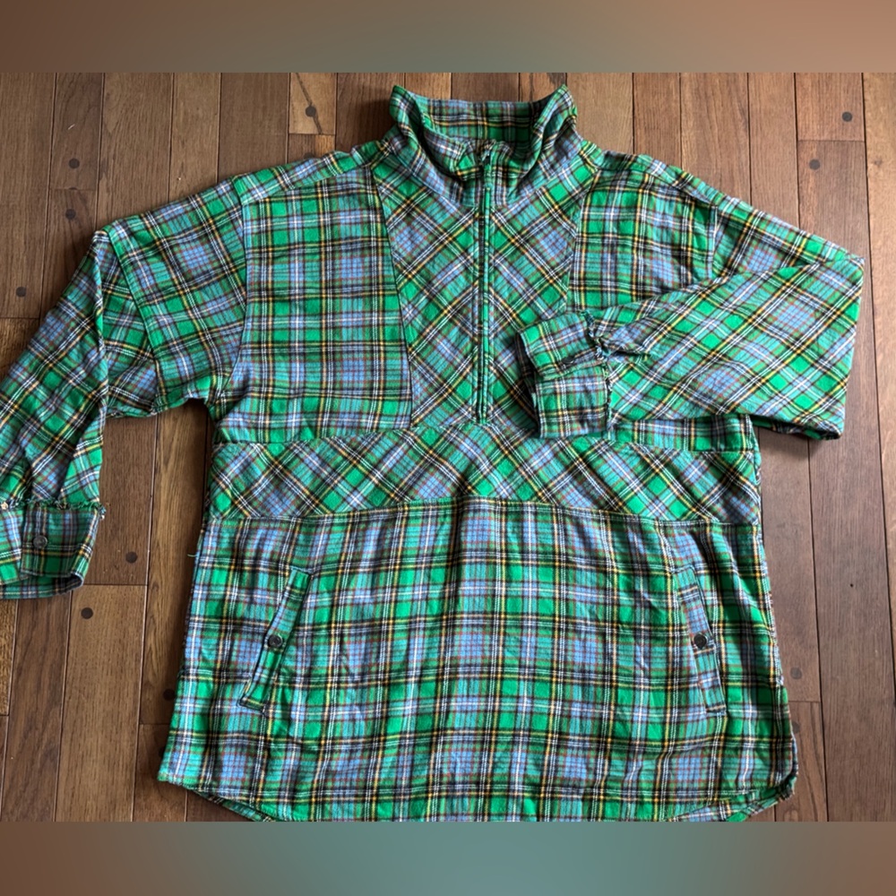 FREE PEOPLE WE THE FREE Wind River 1/2 Zip Flannel Pullover - Green Plaid 
XL